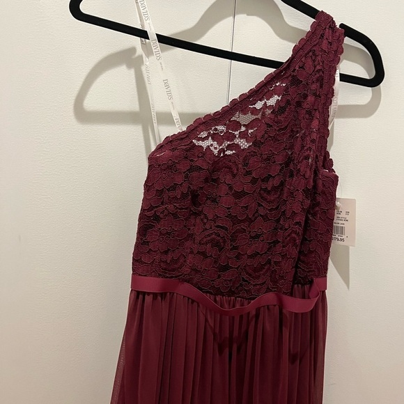 David’s bridesmaids one shoulder flowy dress new with tag dark burgundy lace - Picture 2 of 8